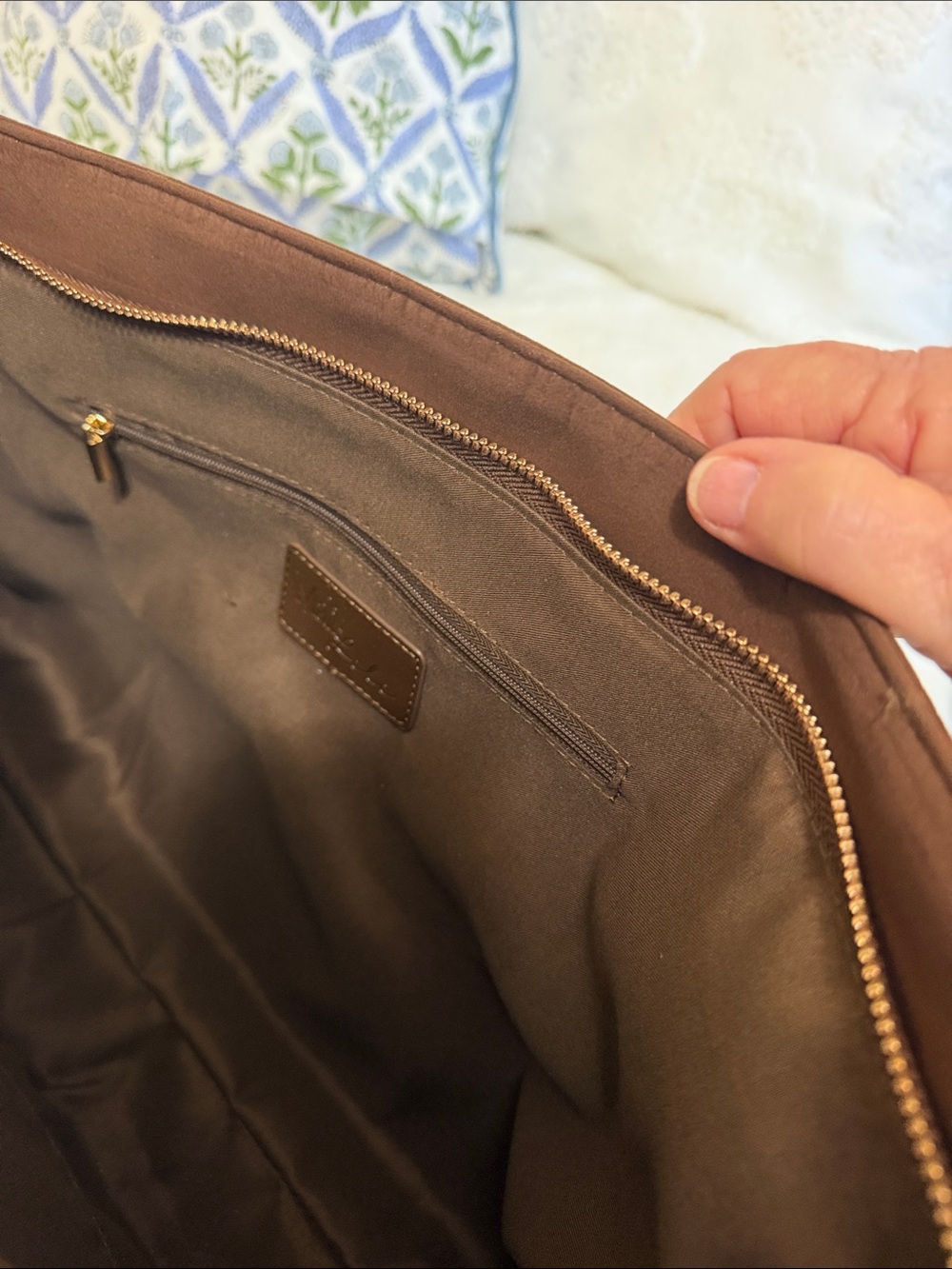 Dark Brown Suede Tote Bag with Front Pocket - Picture 5 of 10